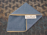 Handcrafted Gentleman's Pocket Handkerchief - 250x250mm 10x10" - 100% Cotton Vintage Blue Denim & Beige with Calico Label