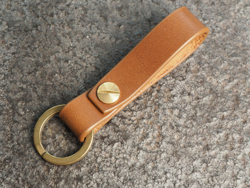 Handmade Leather Loop Keyring with Solid Brass Hardware
