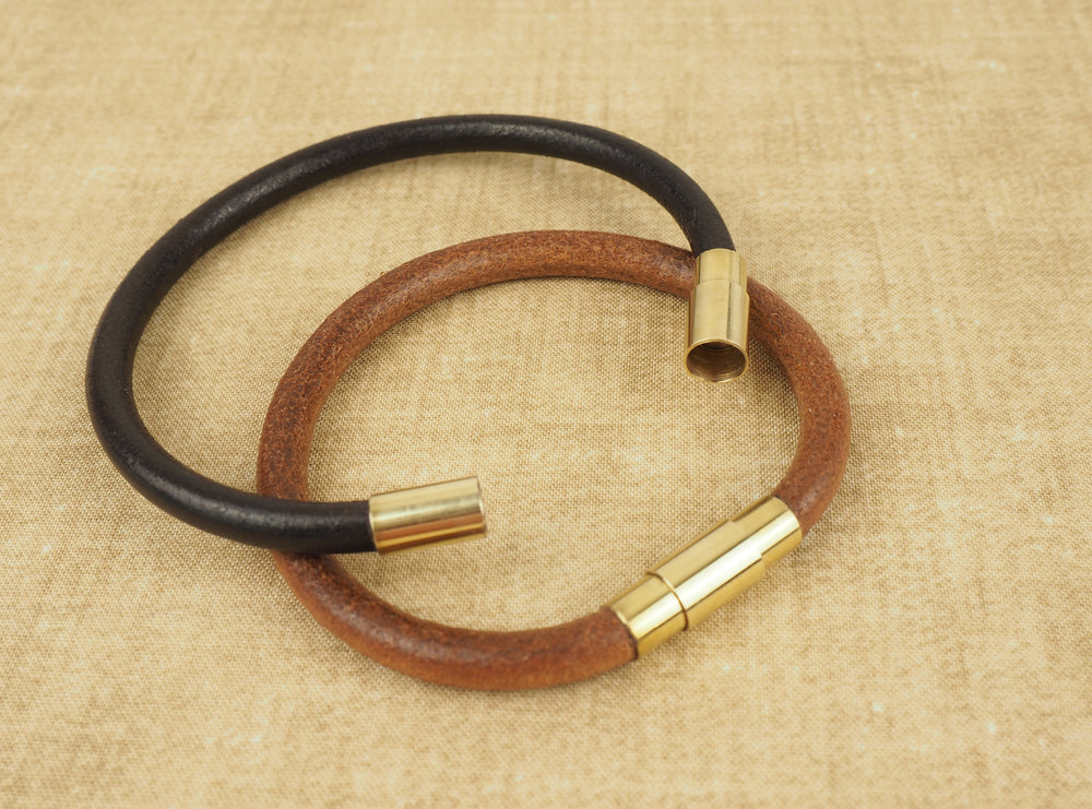 Handmade Round Leather Wristband Bracelet - Brown or Tan