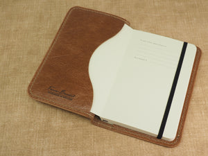 Handmade 'VIP' Leather Notebook Cover - for: Moleskine Classic Softcover Pocket 9x14cm - Old English Tan