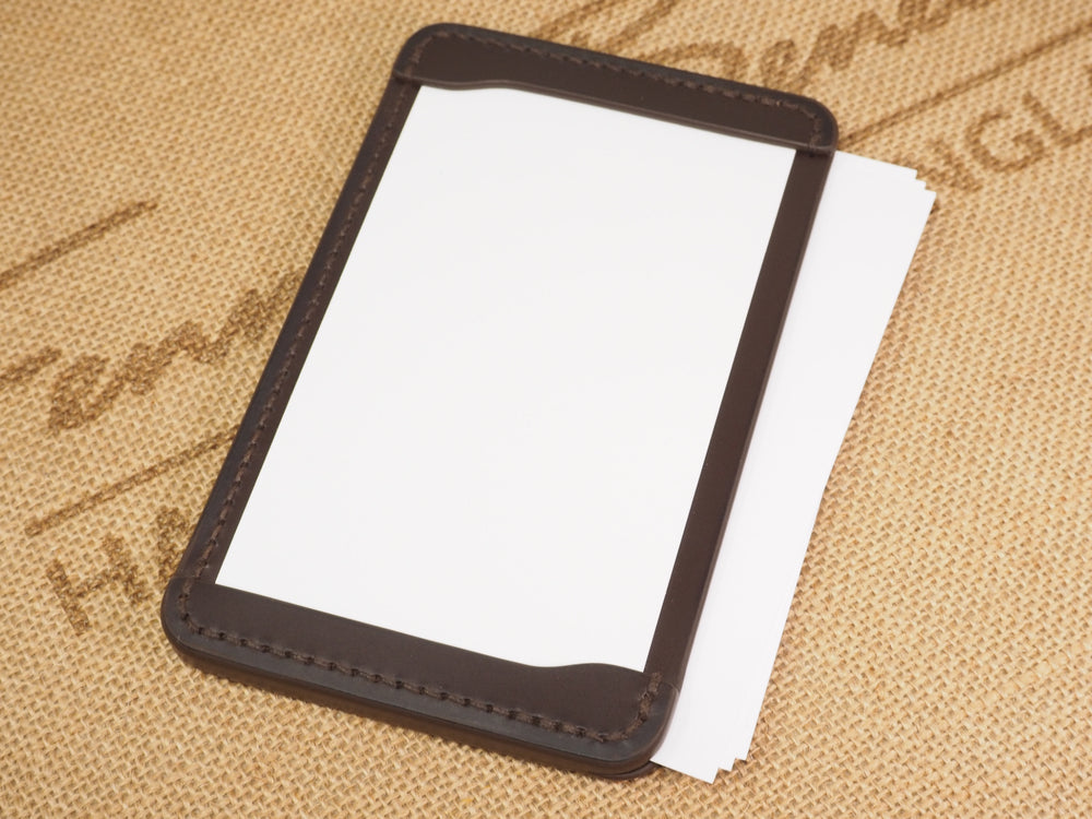 DISCOUNTED ('almost perfect') Handmade 3-by-5 (3x5" / 77x127mm) Index Card Holder Memo Notepad Jotter Pad / Pocket Briefcase - Sedgwick Bridle Leather - Australian Nut