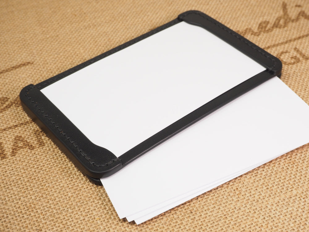 DISCOUNTED (old stock) Handmade 3-by-5 (3x5" / 77x127mm) Index Card Holder Memo Notepad Jotter Pad / Pocket Briefcase - Sedgwick Bridle Leather - Black