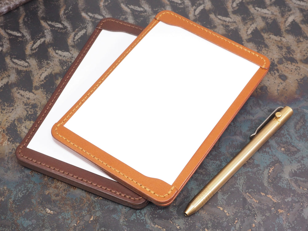 Handmade 4-by-6 (4x6" / 102x152mm) Index Card Holder Memo Notepad Jotter Pad / Pocket Briefcase - Veg-Tan Leather - Cognac / Chestnut / Dark Brown