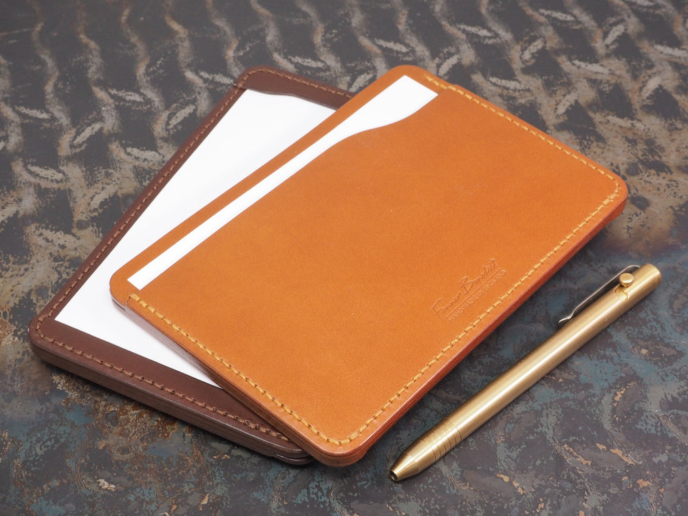 Handmade 4-by-6 (4x6" / 102x152mm) Index Card Holder Memo Notepad Jotter Pad / Pocket Briefcase - Veg-Tan Leather - Cognac / Chestnut / Dark Brown