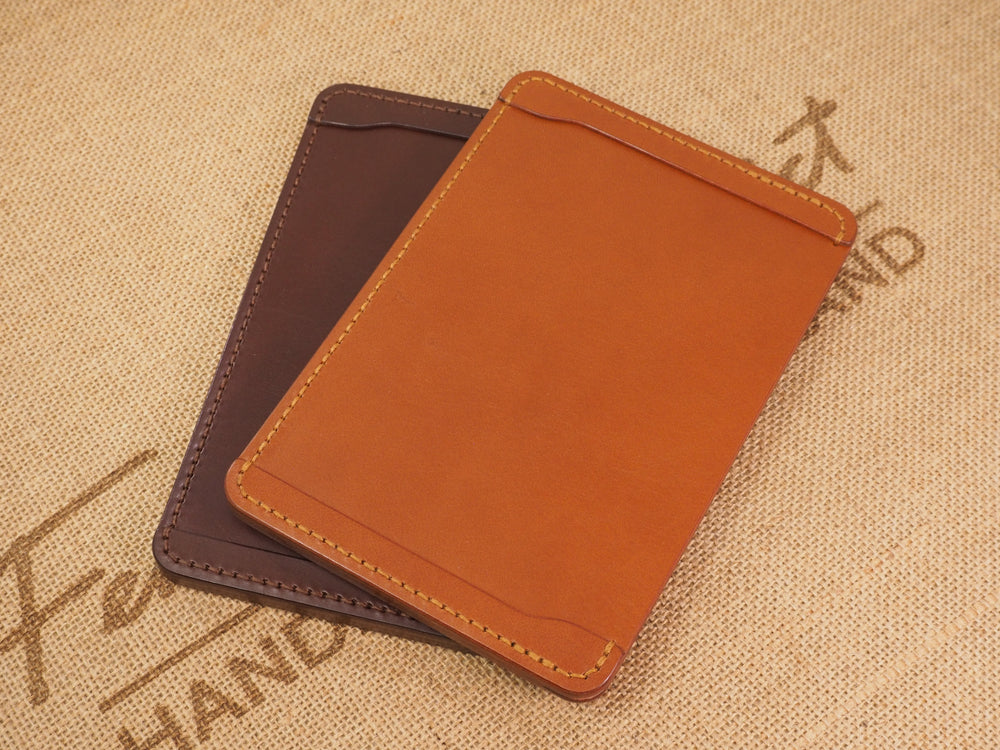 Handmade 4-by-6 (4x6" / 102x152mm) Index Card Holder Memo Notepad Jotter Pad / Pocket Briefcase - Veg-Tan Leather - Cognac / Chestnut / Dark Brown