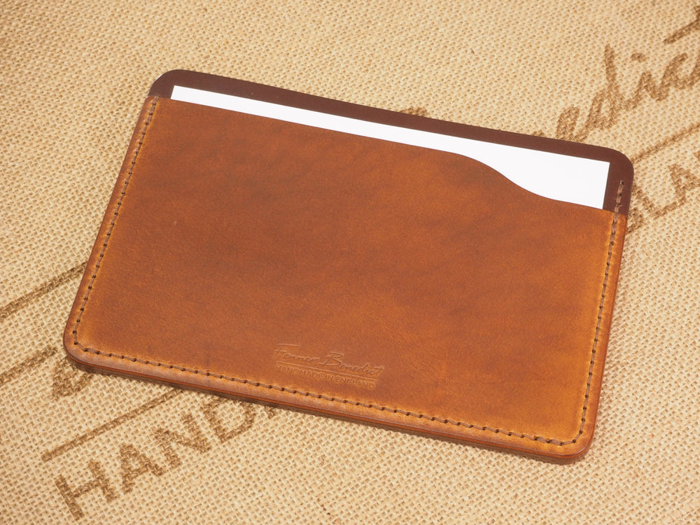 DISCOUNTED ('almost perfect') Handmade 4-by-6 (4x6" / 102x152mm) Index Card Holder Memo Notepad Jotter Pad / Pocket Briefcase - Veg-Tan Leather - Two-Tone - Chestnut Brown with Tan Back Pocket