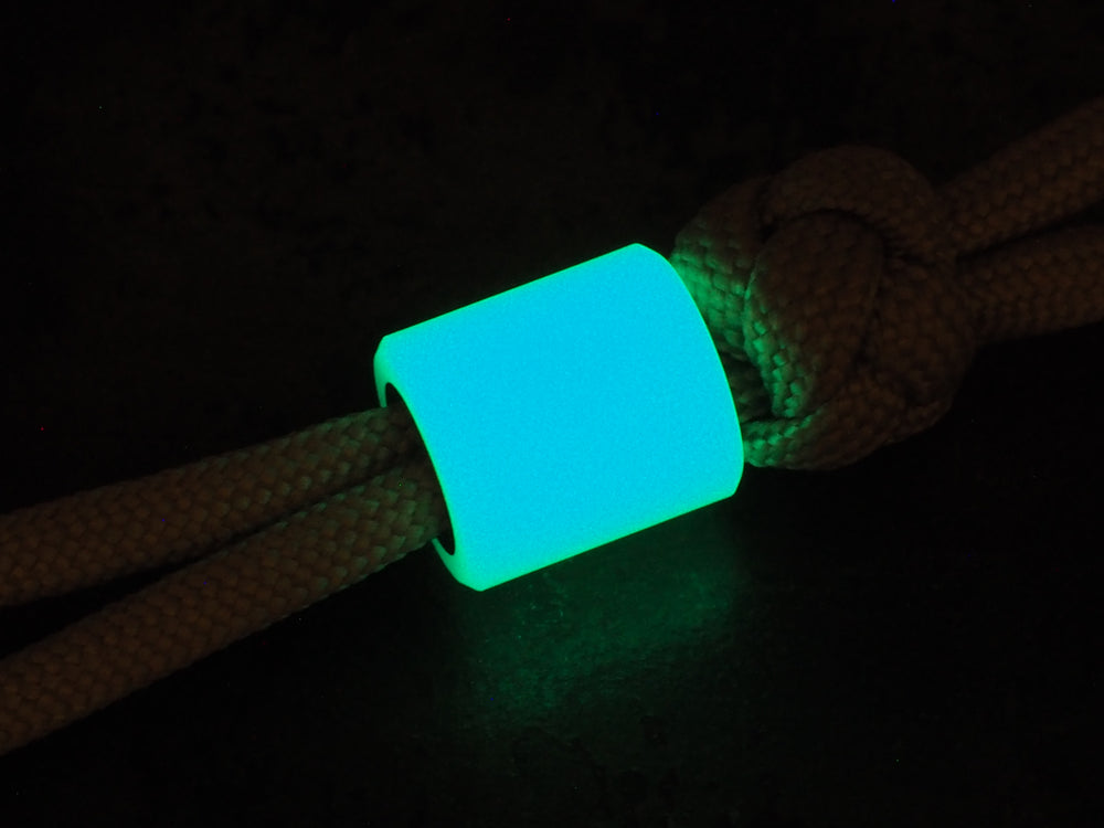Handmade Polished Drum Bead for Paracord or Leather Lanyards - 12mm dia. x 13mm - Aqua Blue Embrite™ Glow In The Dark Resin & Brass