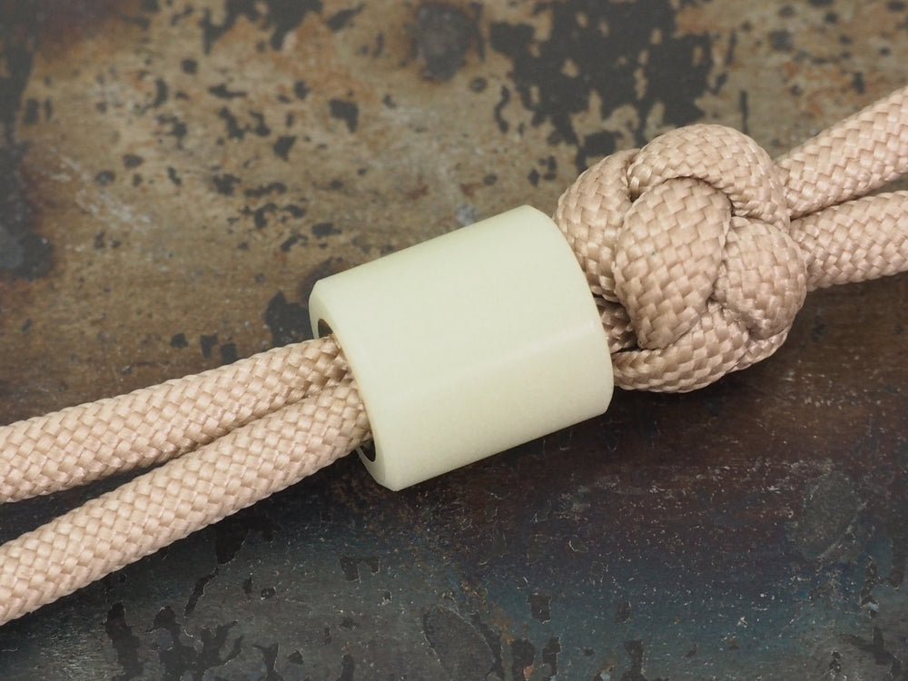 Handmade Polished Drum Bead for Paracord or Leather Lanyards - 12mm dia. x 13mm - Aqua Blue Embrite™ Glow In The Dark Resin & Brass