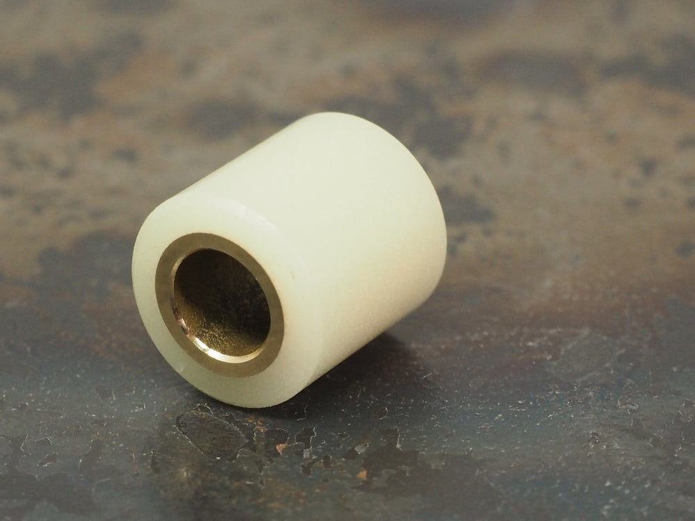 Handmade Polished Drum Bead for Paracord or Leather Lanyards - 12mm dia. x 13mm - Aqua Blue Embrite™ Glow In The Dark Resin & Brass