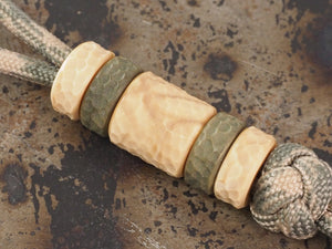 Handmade Hammered-Finish Drum Bead for Paracord or Leather Lanyards - 12mm dia. x 13mm - Juma® (resin) - Sand / Olive Drab Green