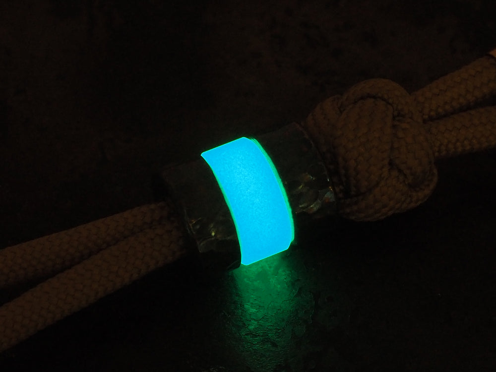 Handmade Polished Stacking/Spacer Drum Bead for Paracord or Leather Lanyards - 12mm dia. x 5mm - Aqua Blue Embrite™ Glow In The Dark Resin & Brass