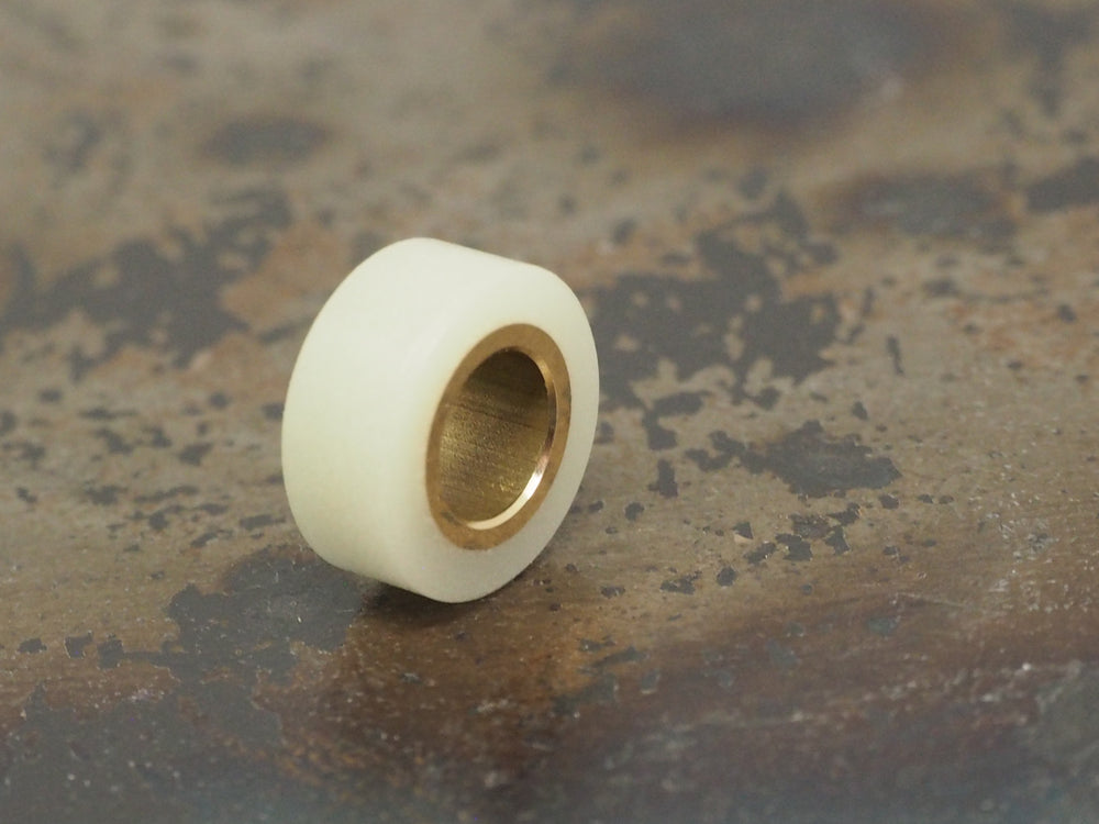 Handmade Polished Stacking/Spacer Drum Bead for Paracord or Leather Lanyards - 12mm dia. x 5mm - Aqua Blue Embrite™ Glow In The Dark Resin & Brass