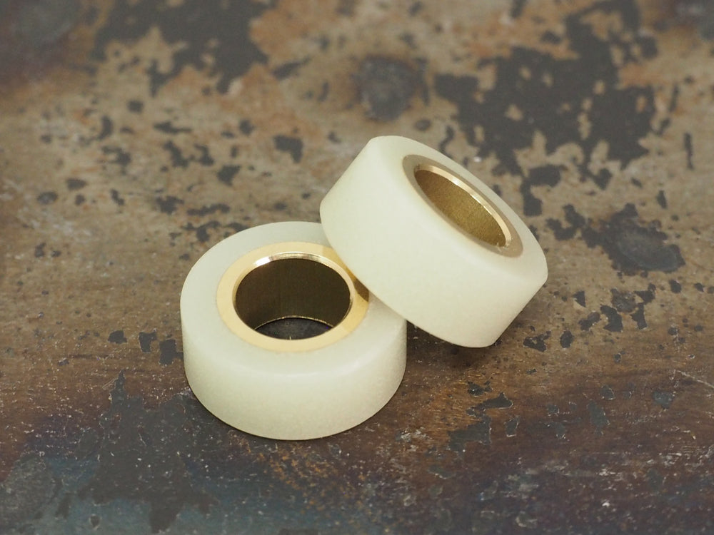 Handmade Polished Stacking/Spacer Drum Bead for Paracord or Leather Lanyards - 12mm dia. x 5mm - Aqua Blue Embrite™ Glow In The Dark Resin & Brass