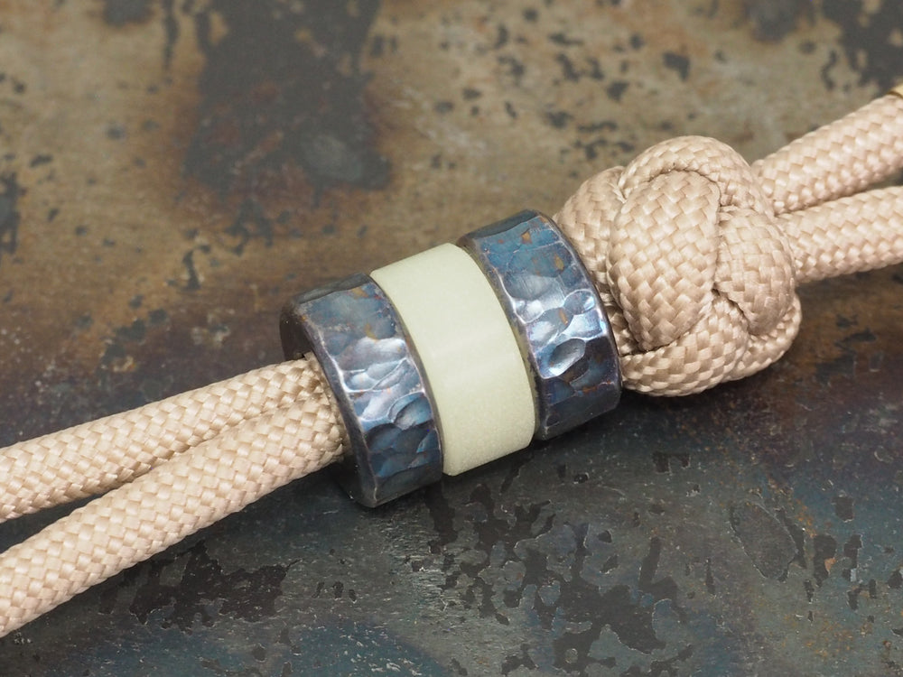 Handmade Polished Stacking/Spacer Drum Bead for Paracord or Leather Lanyards - 12mm dia. x 5mm - Aqua Blue Embrite™ Glow In The Dark Resin & Brass