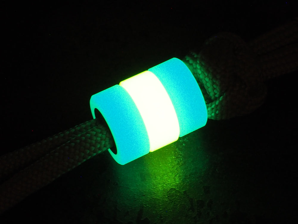 Handmade Polished Stacking/Spacer Drum Bead for Paracord or Leather Lanyards - 12mm dia. x 5mm - Aqua Blue Embrite™ Glow In The Dark Resin & Brass