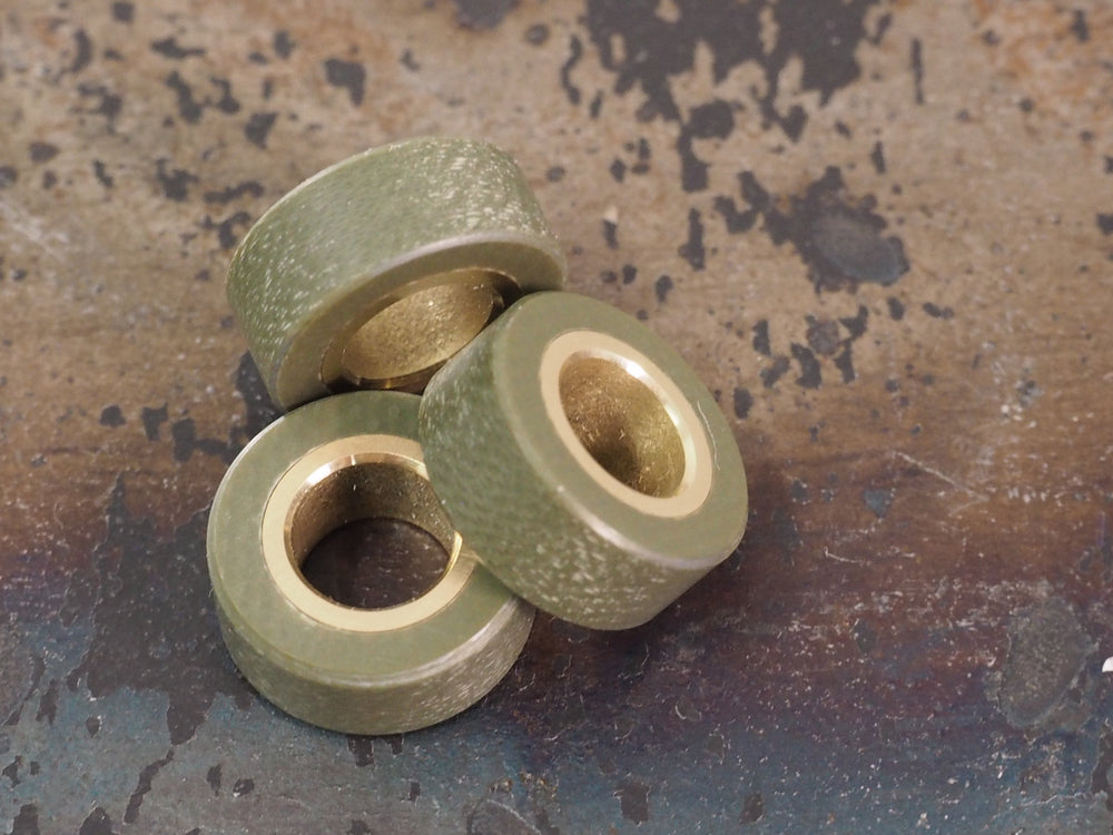 Handmade Polished Stacking/Spacer Drum Bead for Paracord or Leather Lanyards - 12mm dia. x 5mm - Olive Drab Green G10 & Brass
