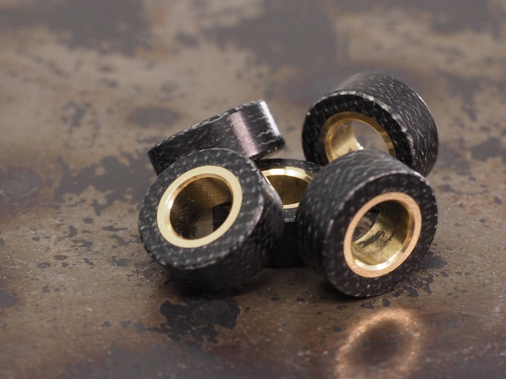Handmade Polished Stacking/Spacer Drum Bead for Paracord or Leather Lanyards - 12mm dia. x 5mm - Black Canvas Micarta & Brass