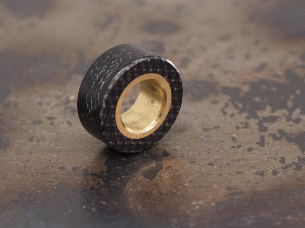 Handmade Polished Stacking/Spacer Drum Bead for Paracord or Leather Lanyards - 12mm dia. x 5mm - Black Canvas Micarta & Brass