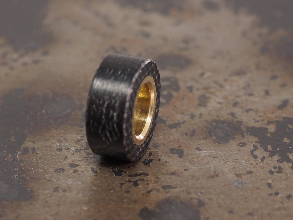 Handmade Polished Stacking/Spacer Drum Bead for Paracord or Leather Lanyards - 12mm dia. x 5mm - Black Canvas Micarta & Brass