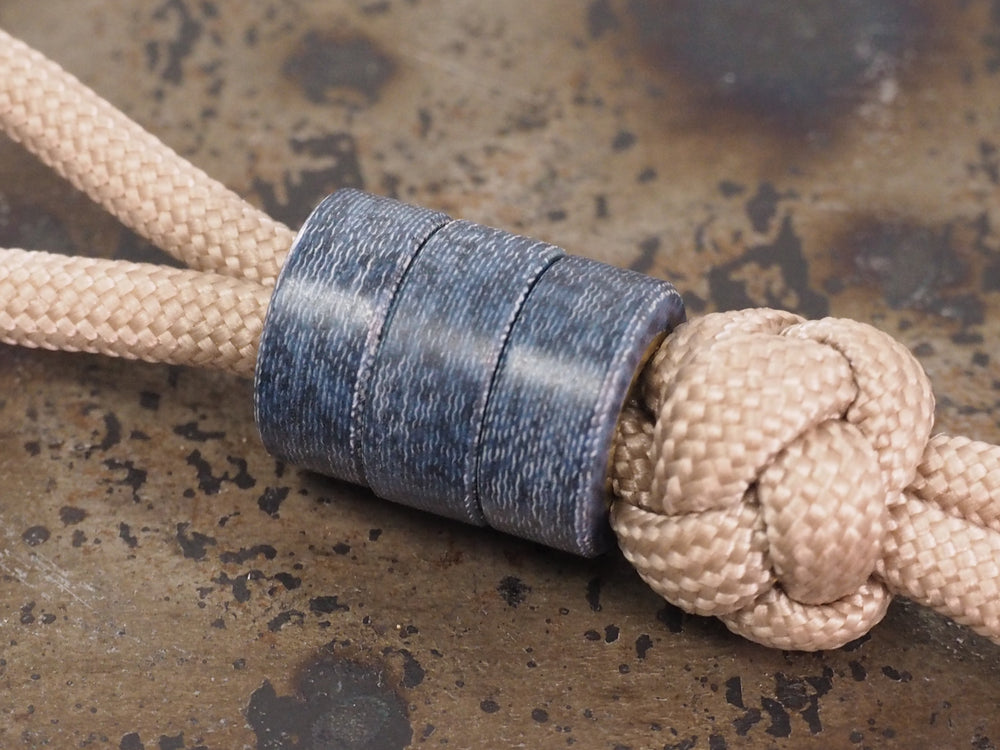 Handmade Polished Stacking/Spacer Drum Bead for Paracord or Leather Lanyards - 12mm dia. x 5mm - Blue Denim Micarta & Brass