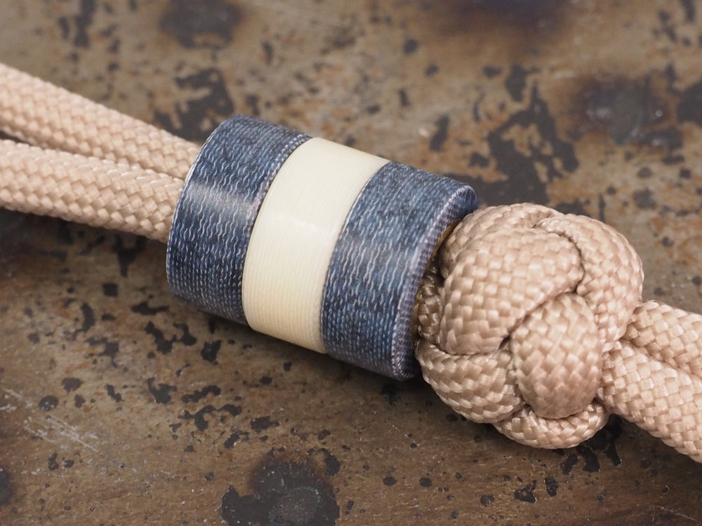 Handmade Polished Stacking/Spacer Drum Bead for Paracord or Leather Lanyards - 12mm dia. x 5mm - Blue Denim Micarta & Brass