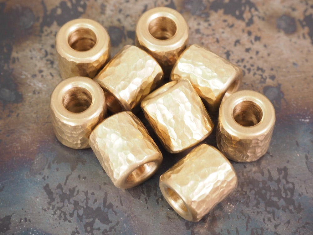 Handmade Hammered Bead for Paracord or Leather Lanyards - 12mm dia. x 13mm - Tumble Polished Brass