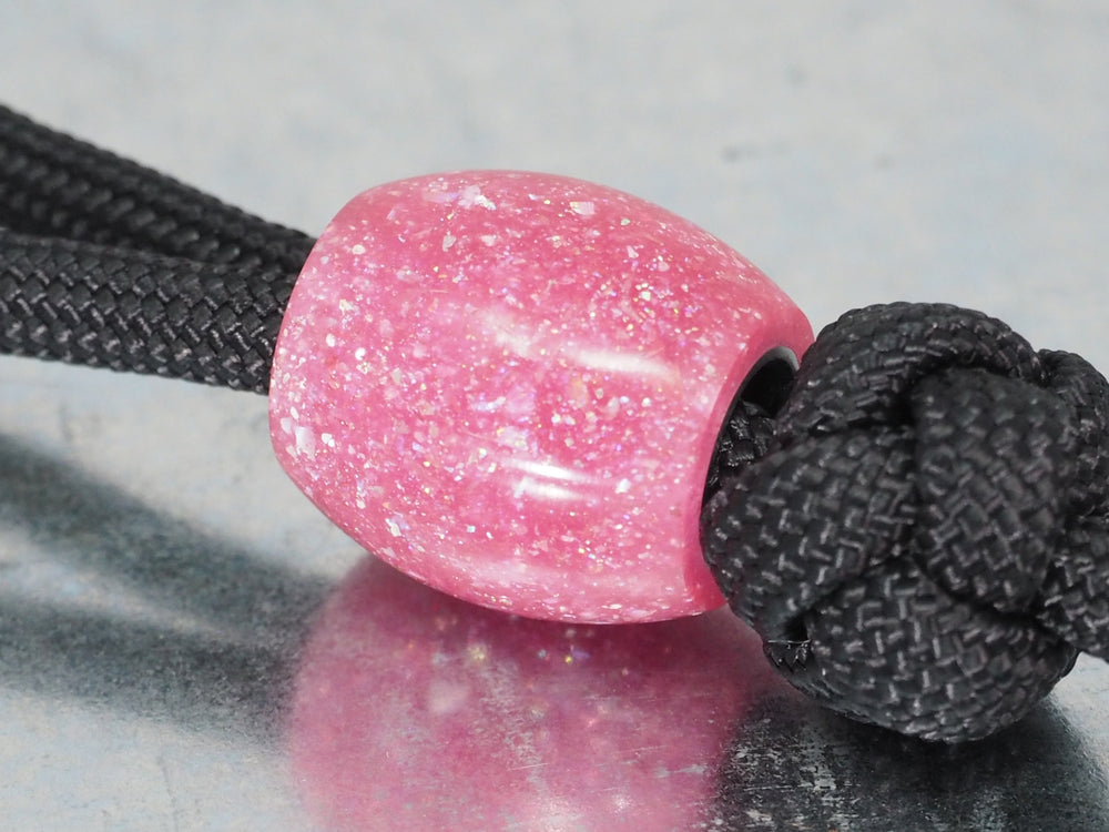 Handmade Barrel Bead for Paracord or Leather Lanyards - 14mm dia. x 15mm - Pink Diamond Sparkle Resin & Aluminium