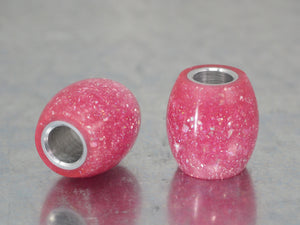 Handmade Barrel Bead for Paracord or Leather Lanyards - 14mm dia. x 15mm - Pink Diamond Sparkle Resin & Aluminium