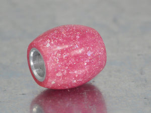 Handmade Barrel Bead for Paracord or Leather Lanyards - 14mm dia. x 15mm - Pink Diamond Sparkle Resin & Aluminium