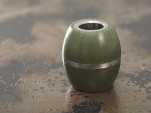 Handmade Barrel Bead for Paracord or Leather Lanyards - 14mm dia. x 15mm - Olive Drab Green G10 & 304 Stainless Steel