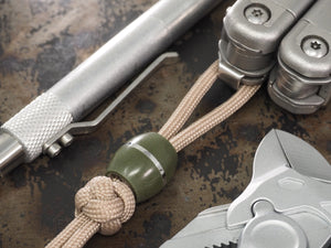 Handmade Barrel Bead for Paracord or Leather Lanyards - 14mm dia. x 15mm - Olive Drab Green G10 & 304 Stainless Steel