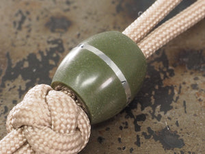 Handmade Barrel Bead for Paracord or Leather Lanyards - 14mm dia. x 15mm - Olive Drab Green G10 & 304 Stainless Steel