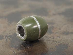 Handmade Barrel Bead for Paracord or Leather Lanyards - 14mm dia. x 15mm - Olive Drab Green G10 & 304 Stainless Steel