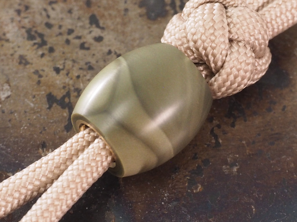 Handmade Barrel Bead for Paracord or Leather Lanyards - 14mm dia. x 15mm - Olive Drab Green Juma® (resin) & Brass