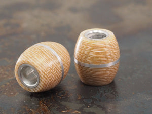 Handmade Barrel Bead for Paracord or Leather Lanyards - 14mm dia. x 15mm - Coyote Brown Canvas Micarta & Aluminium