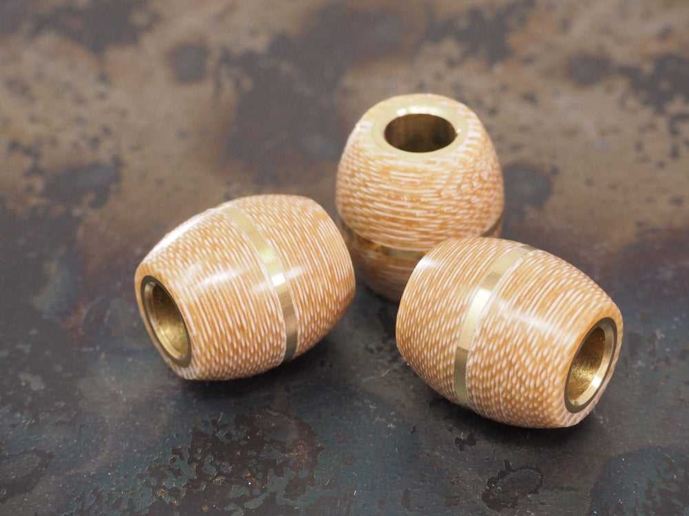 DISCOUNTED ('almost perfect') Handmade Barrel Bead for Paracord or Leather Lanyards - 14mm dia. x 15mm - Coyote Brown Canvas Micarta & Brass