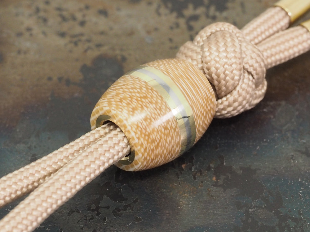 Handmade Barrel Bead for Paracord or Leather Lanyards - 14mm dia. x 15mm - Coyote Brown Canvas Micarta, Brass & 304 Stainless Steel