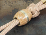 Handmade Barrel Bead for Paracord or Leather Lanyards - 14mm dia. x 15mm - Coyote Brown Canvas Micarta, Brass & 304 Stainless Steel