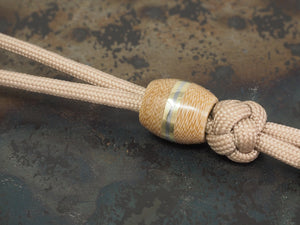 Handmade Barrel Bead for Paracord or Leather Lanyards - 14mm dia. x 15mm - Coyote Brown Canvas Micarta, Brass & 304 Stainless Steel