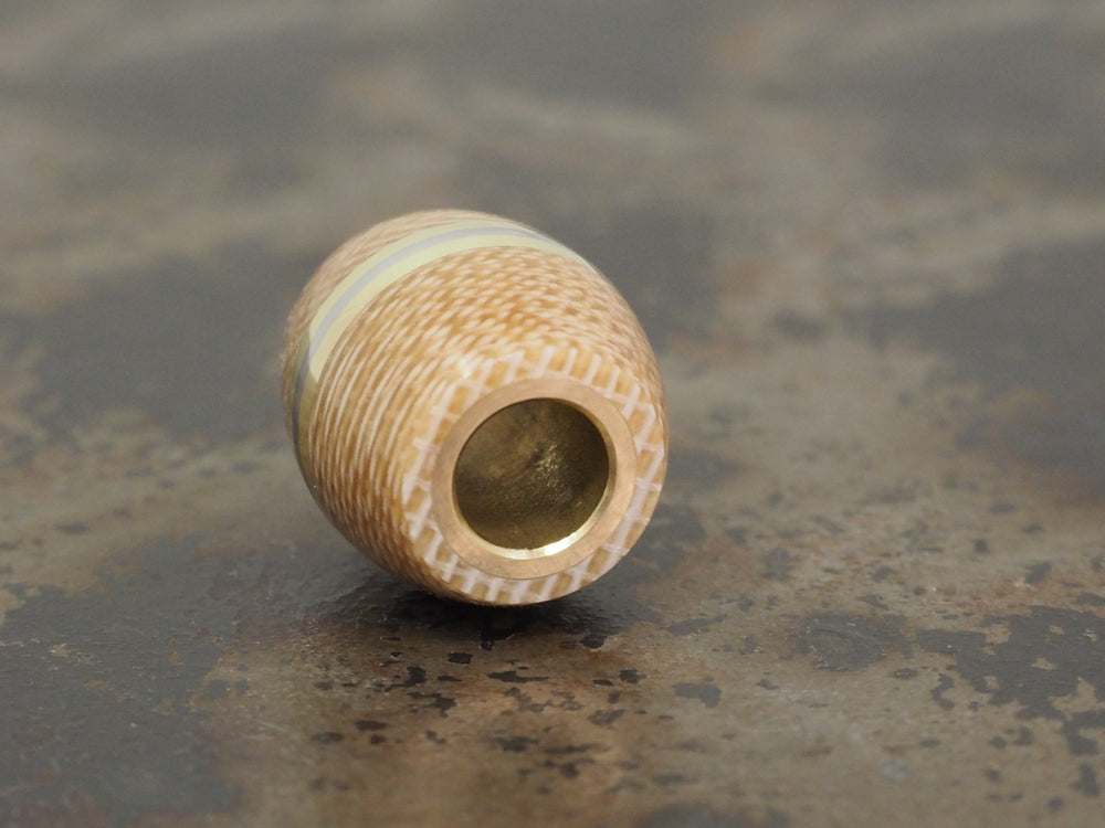 Handmade Barrel Bead for Paracord or Leather Lanyards - 14mm dia. x 15mm - Coyote Brown Canvas Micarta, Brass & 304 Stainless Steel