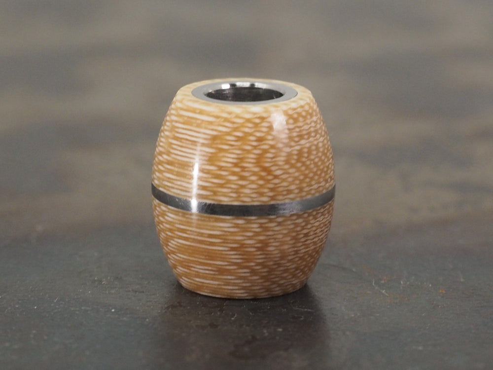 Handmade Barrel Bead for Paracord or Leather Lanyards - 14mm dia. x 15mm - Coyote Brown Canvas Micarta & 304 Stainless Steel