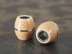 Handmade Barrel Bead for Paracord or Leather Lanyards - 14mm dia. x 15mm - Coyote Brown Canvas Micarta & 304 Stainless Steel