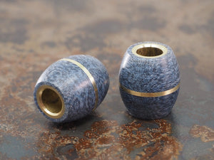Handmade Barrel Bead for Paracord or Leather Lanyards - 14mm dia. x 15mm - Blue Denim Micarta & Brass