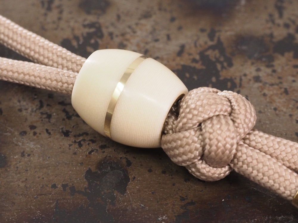 Handmade Barrel Bead for Paracord or Leather Lanyards - 14mm dia. x 15mm - Ivory Linen Micarta & Brass