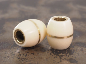 Handmade Barrel Bead for Paracord or Leather Lanyards - 14mm dia. x 15mm - Ivory Linen Micarta & Brass