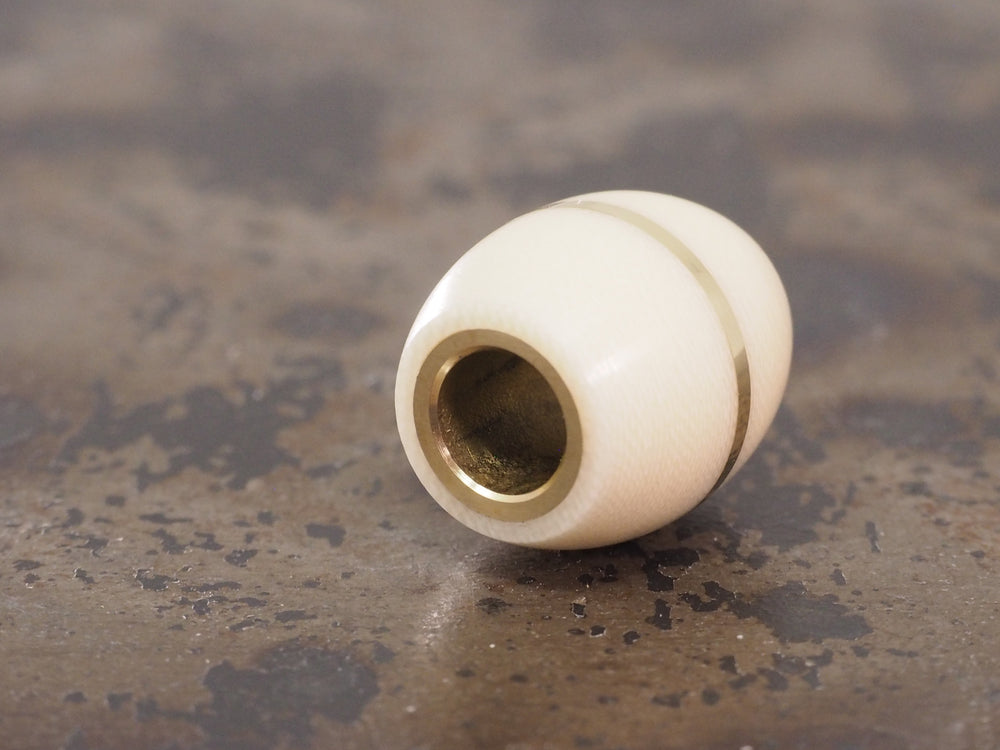 Handmade Barrel Bead for Paracord or Leather Lanyards - 14mm dia. x 15mm - Ivory Linen Micarta & Brass