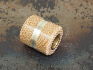 Handmade Drum Bead for Paracord or Leather Lanyards - 14mm dia. x 15mm - Coyote Brown Canvas Micarta, Brass & 304 Stainless Steel