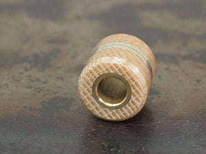 Handmade Drum Bead for Paracord or Leather Lanyards - 14mm dia. x 15mm - Coyote Brown Canvas Micarta, Brass & 304 Stainless Steel