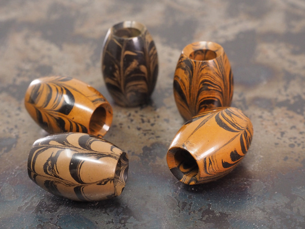DISCOUNTED ('old stock') Handmade Oval Bead for Paracord or Leather Lanyards - 16mm dia. x 22mm - Ripple Ebonite (vulcanised rubber)