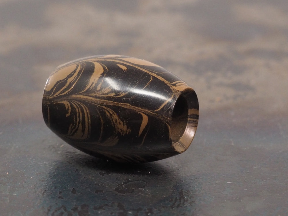 DISCOUNTED ('old stock') Handmade Oval Bead for Paracord or Leather Lanyards - 16mm dia. x 22mm - Ripple Ebonite (vulcanised rubber)